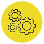 IFT FIRST Co-Manufacturers Pavilion yellow icon with illustration of a gears