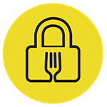 IFT FIRST Food Safety Pavilion yellow icon with illustration of a lock and fork