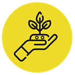 IFT FIRST Organics Pavilion yellow icon with illustration of a hand holding a plant