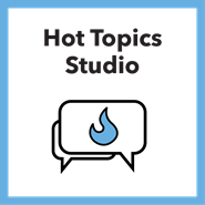 Hot Topics Studio icon with chat bubbles and fire illustration