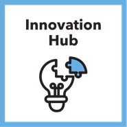 Innovation Hub icon with a light bulb and puzzle piece illustration