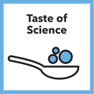 Taste of Science icon with a spoon and molecules illustration