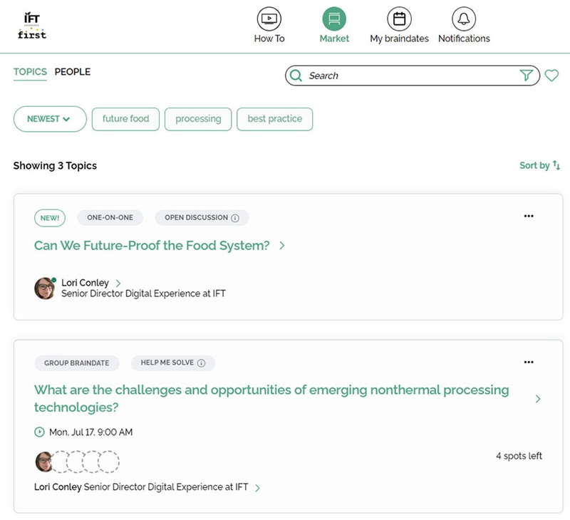 IFT FIRST Braindate Homescreen Topics