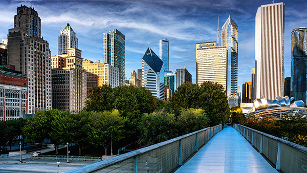 Chicago skyline view from a bridge